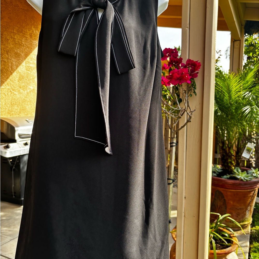 Maison Jules Black Sheath Midi Dress Mock Neck